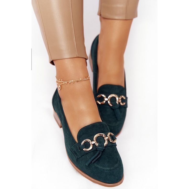 Mocasines de mujer elegantes Vinceza 10585 Suede Green verde dorado 2