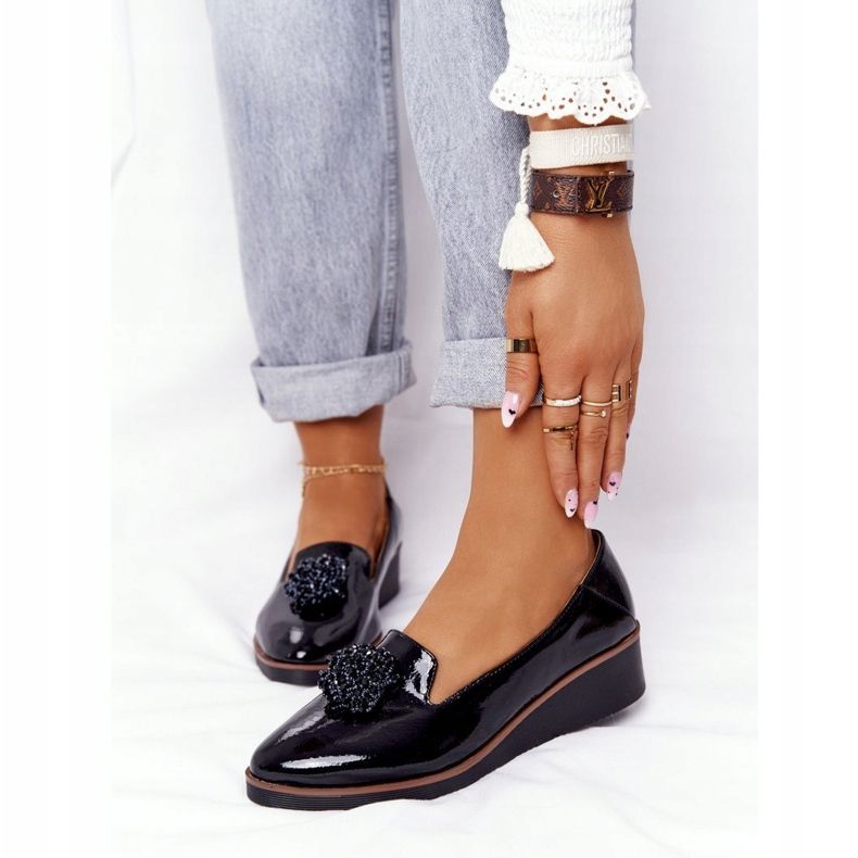 Zapatos Elegantes Con Cuña Vinceza 10580 Lacado Negro 1