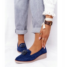 Zapatos Cuña Elegantes Vinceza 10580 Ante Azul Marino 1