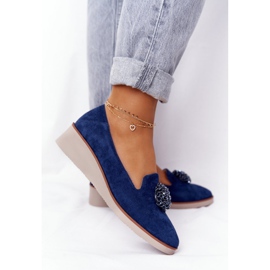 Zapatos Cuña Elegantes Vinceza 10580 Ante Azul Marino 5