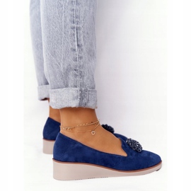 Zapatos Cuña Elegantes Vinceza 10580 Ante Azul Marino 4