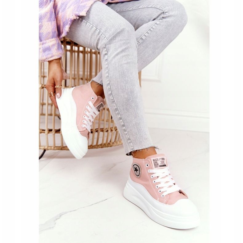 Zapatillas altas para mujer en la plataforma Pink Nice Girl blanco rosado 2