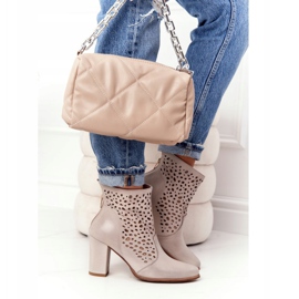 Exquisite Botines de cuero calados en un poste exquisito 1219 Cappuccino beige 1
