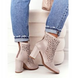 Exquisite Botines de cuero calados en un poste exquisito 1219 Cappuccino beige 2