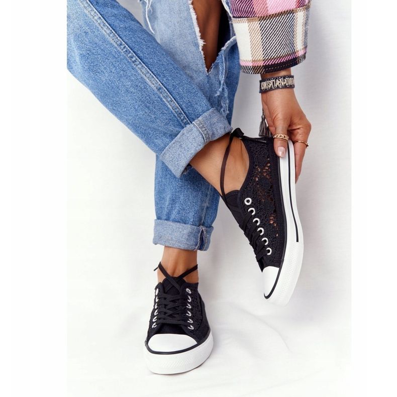 FB2 Zapatos deportivos Candice de encaje negro para mujer 1