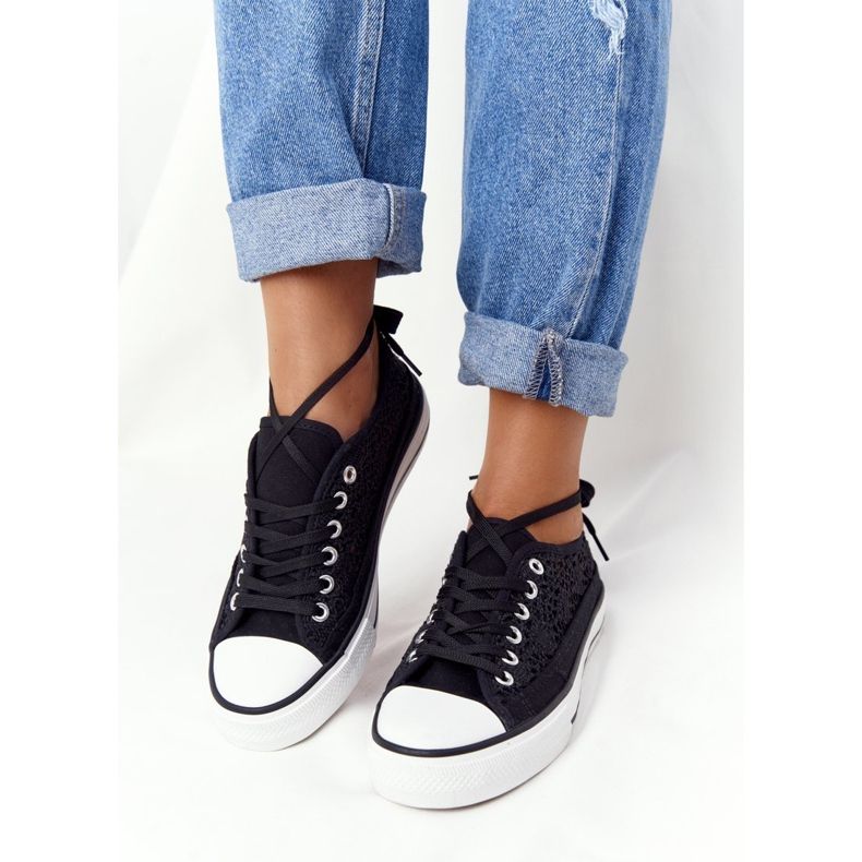 FB2 Zapatos deportivos Candice de encaje negro para mujer 2