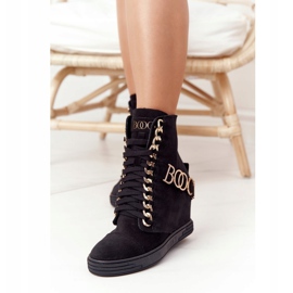 Zapatillas Mujer Ante BOOCI 2222 Letras Negras Doradas negro 3