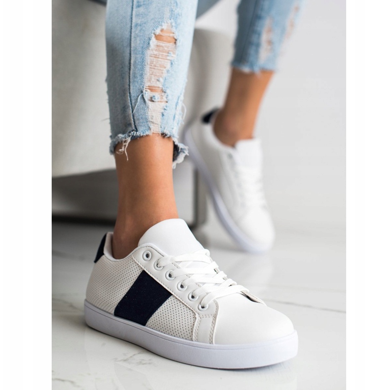 SHELOVET Deportivas caladas con piel ecológica blanco 1