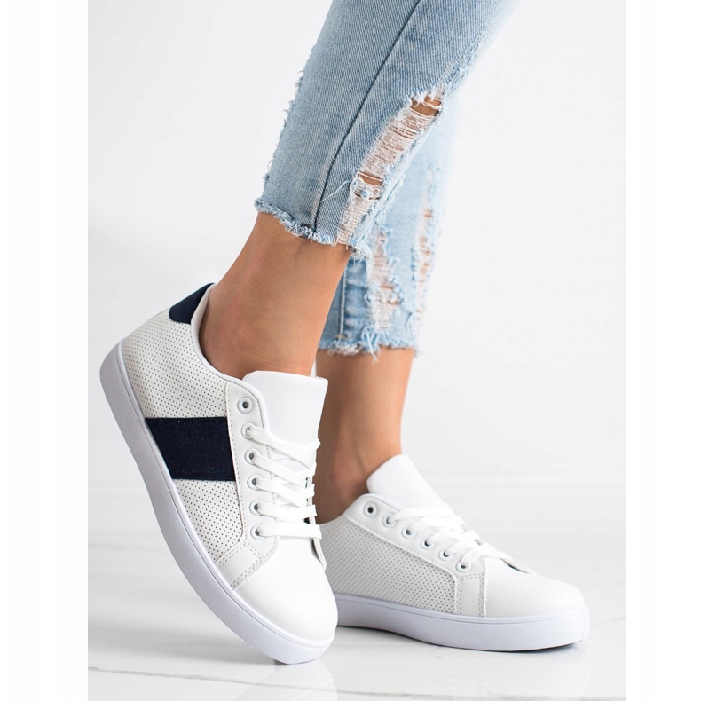 SHELOVET Deportivas caladas con piel ecológica blanco 2