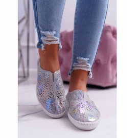 Jezzi Inserta de comodidad de zapatillas de cuero gris para mujeres 2