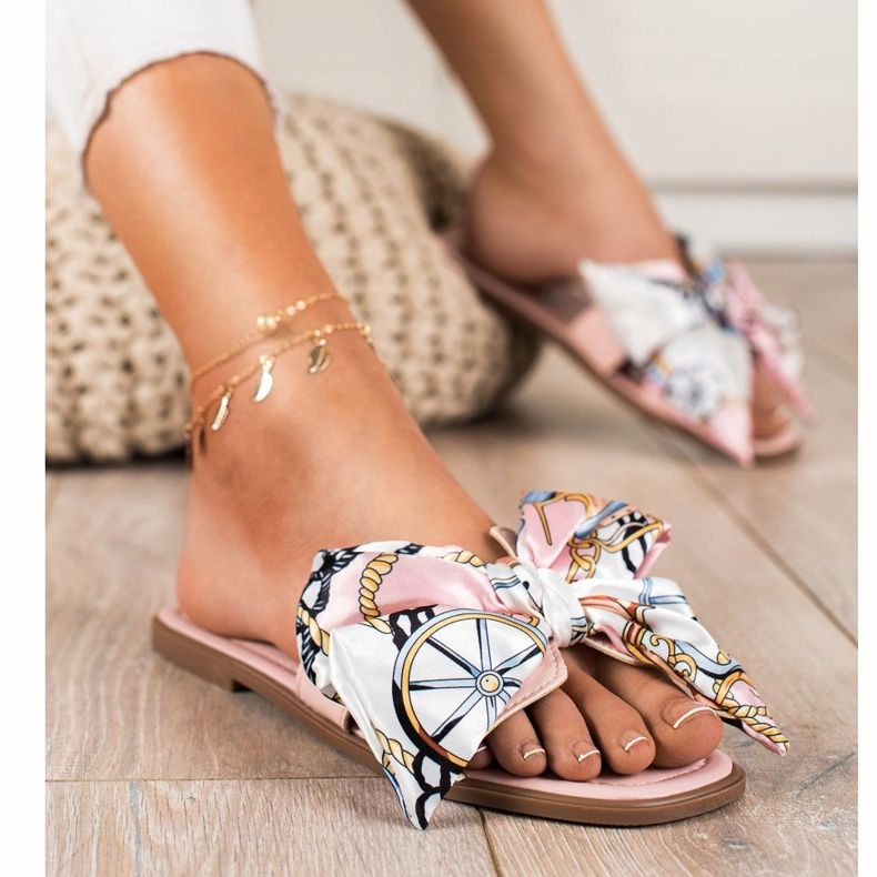 Seastar Pantuflas elegantes con lazo decorativo rosa 1