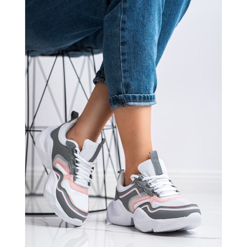 SHELOVET Zapatillas deportivas ligeras blanco rosado gris 2