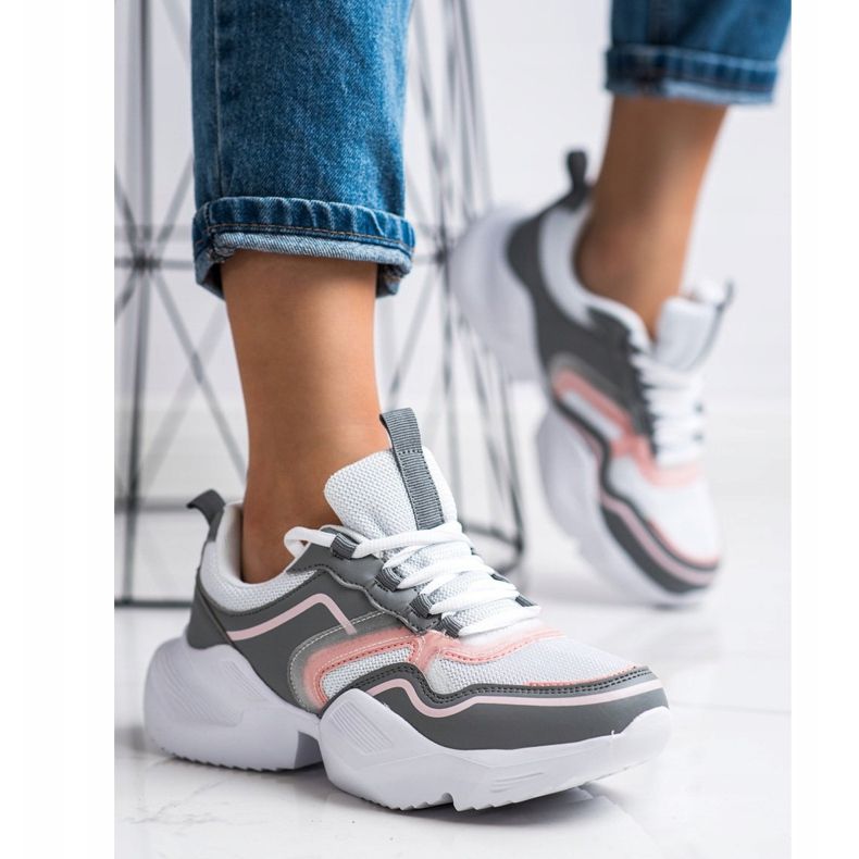 SHELOVET Zapatillas deportivas ligeras blanco rosado gris 1