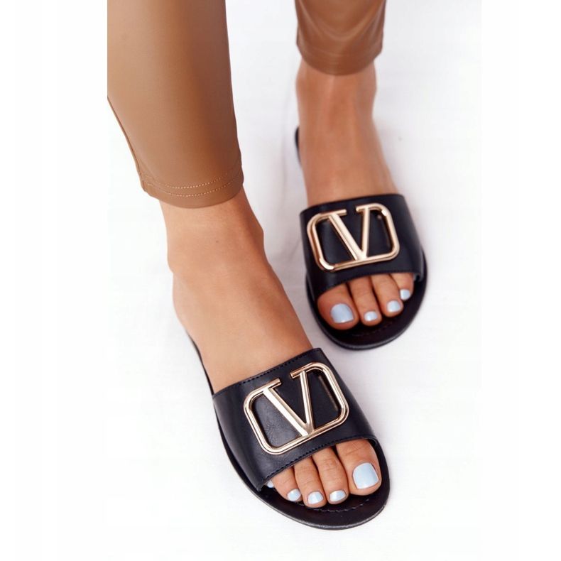 PS1 Pantuflas negras clásicas para mujer Vicky negro dorado 2