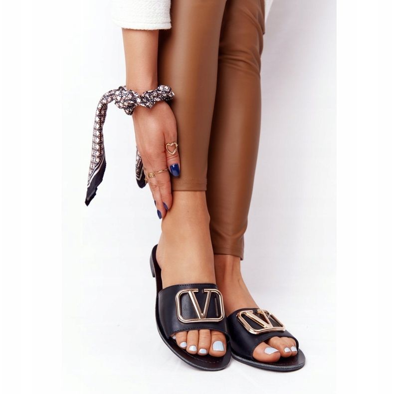 PS1 Pantuflas negras clásicas para mujer Vicky negro dorado 1