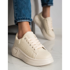 SHELOVET Zapatillas de deporte de cuero ecológico con estilo beige 4