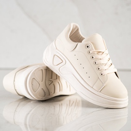 SHELOVET Zapatillas de deporte de cuero ecológico con estilo beige 2