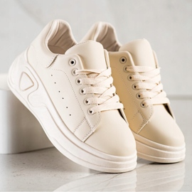 SHELOVET Zapatillas de deporte de cuero ecológico con estilo beige 3
