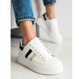 SHELOVET Zapatillas con inserciones de ante blanco 4