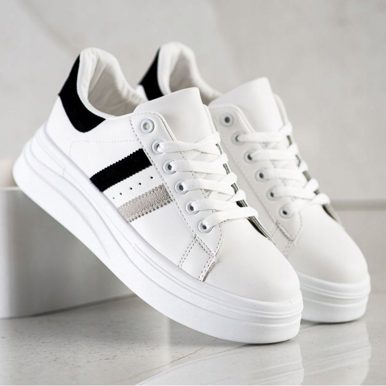 SHELOVET Zapatillas con inserciones de ante blanco 1