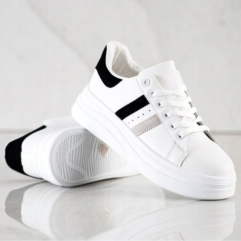 SHELOVET Zapatillas con inserciones de ante blanco 2