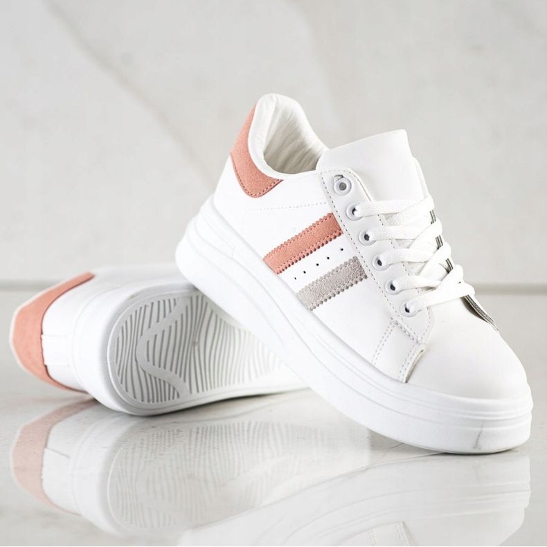 SHELOVET Zapatillas con inserciones de ante blanco 1