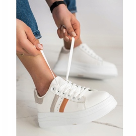 SHELOVET Zapatillas con inserciones de ante blanco 2