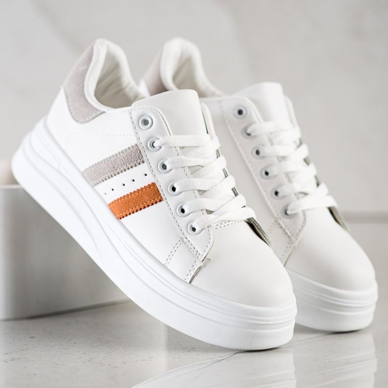 SHELOVET Zapatillas con inserciones de ante blanco 1