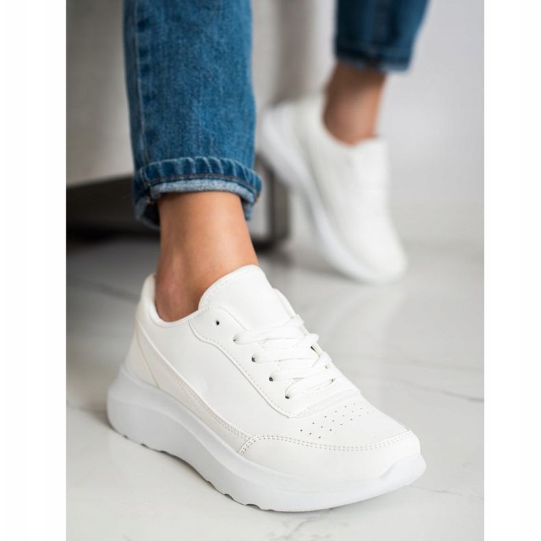 SHELOVET Zapatillas clásicas de piel ecológica blanco 2