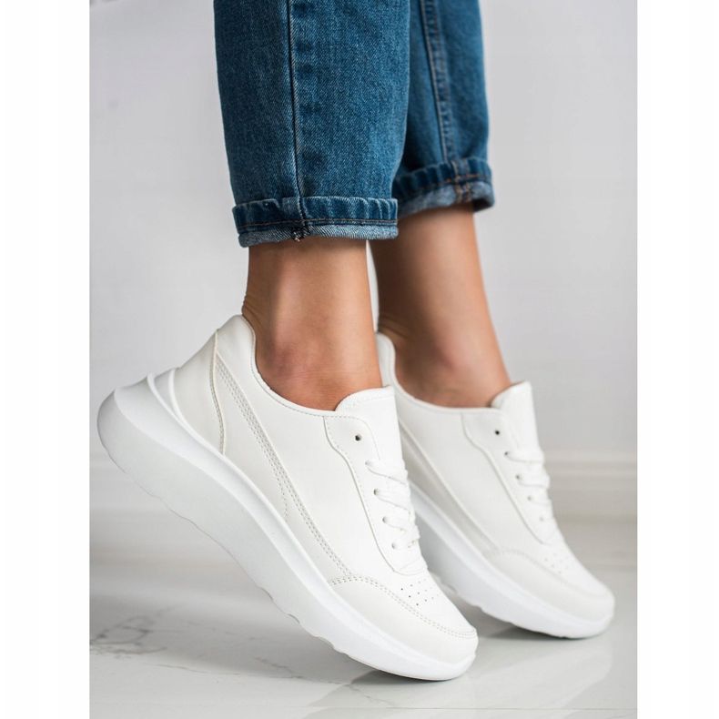 SHELOVET Zapatillas clásicas de piel ecológica blanco 1