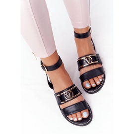 PS1 Sandalias planas de cuero negras de On Time negro 1