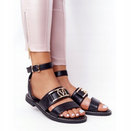 PS1 Sandalias planas de cuero negras de On Time negro 2