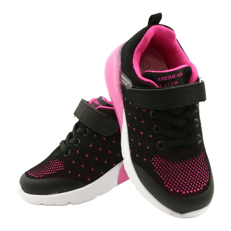 American Club Zapatos Deportivos Niña Con Velcro RL12 / 21 Negro rosa 4