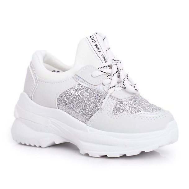 FRROCK Zapatos deportivos para niños con brocado plateado Matylda blanco plata gris 3