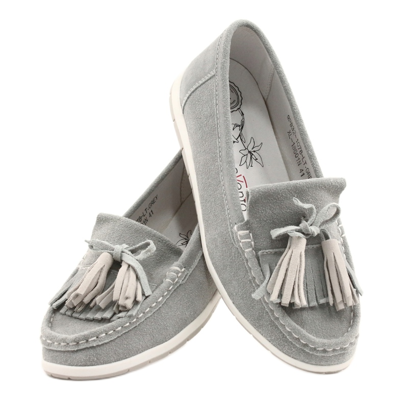 Evento Mocasines de mujer, ante con flecos, batista gris 3