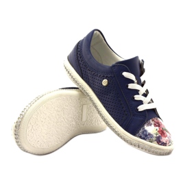 Zapatos de cuero azul marino de chicas con flores 85524 Bartek 3