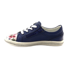 Zapatos de cuero azul marino de chicas con flores 85524 Bartek 2
