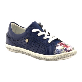 Zapatos de cuero azul marino de chicas con flores 85524 Bartek 1