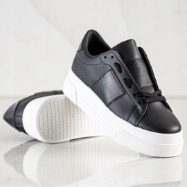 SHELOVET Zapatillas con cuero ecológico en la plataforma negro 4