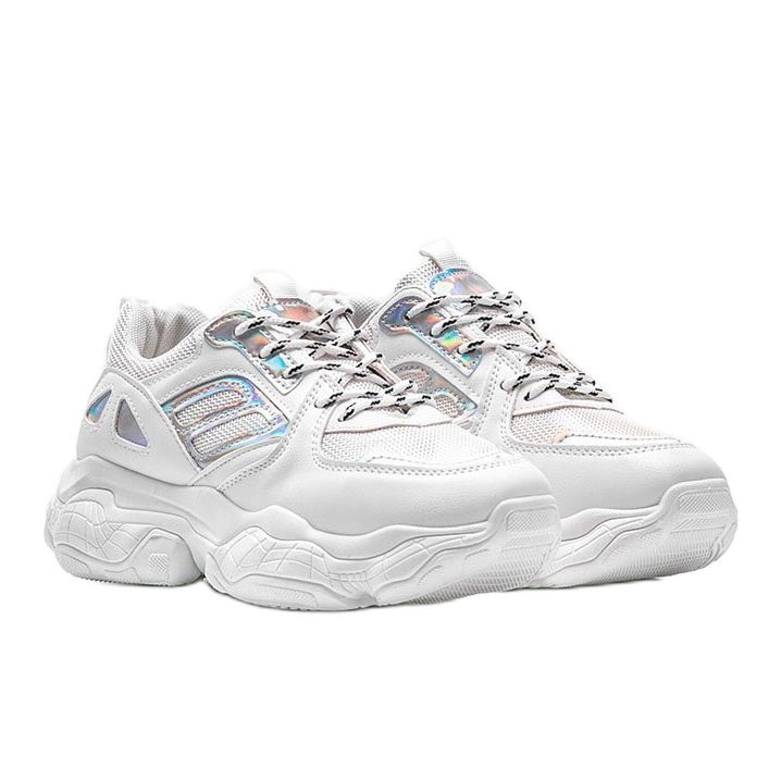 Zapatillas blancas y plateadas sobre suela gruesa Annette blanco 1