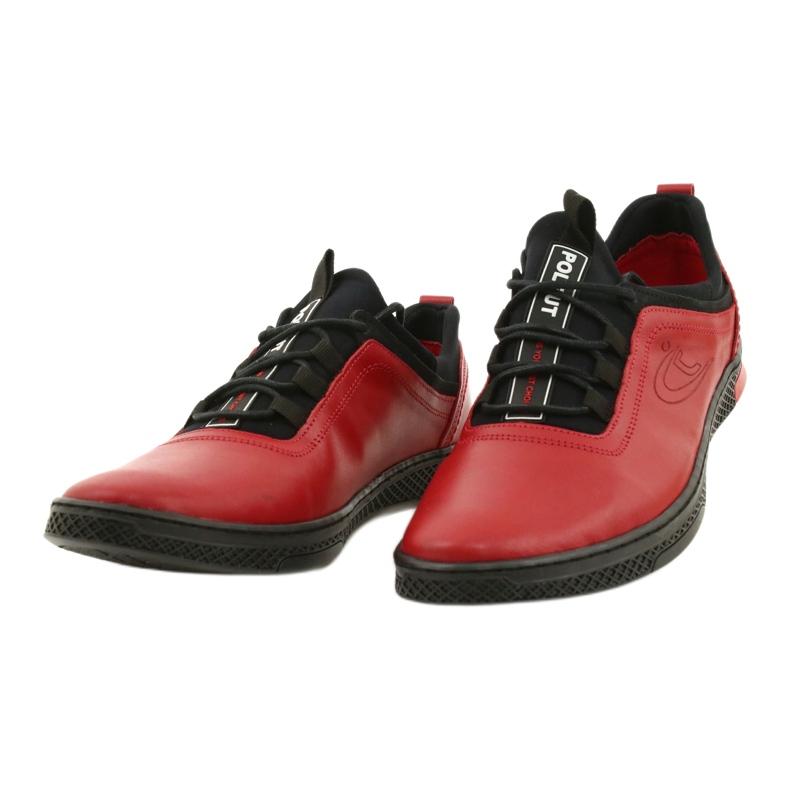 Polbut Zapato casual hombre piel rojo K24 con parte inferior negra negro 1