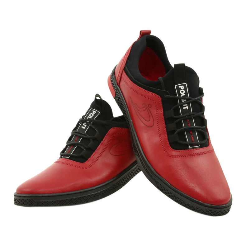 Polbut Zapato casual hombre piel rojo K24 con parte inferior negra negro 2
