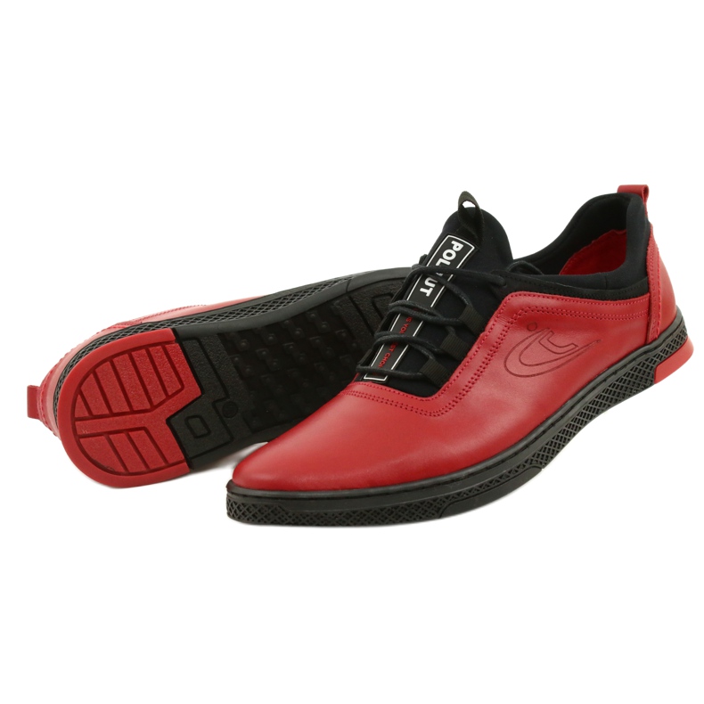 Polbut Zapato casual hombre piel rojo K24 con parte inferior negra negro 3