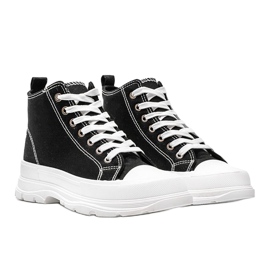 Zapatillas altas negras sobre suela Evelin blanca gruesa negro 4