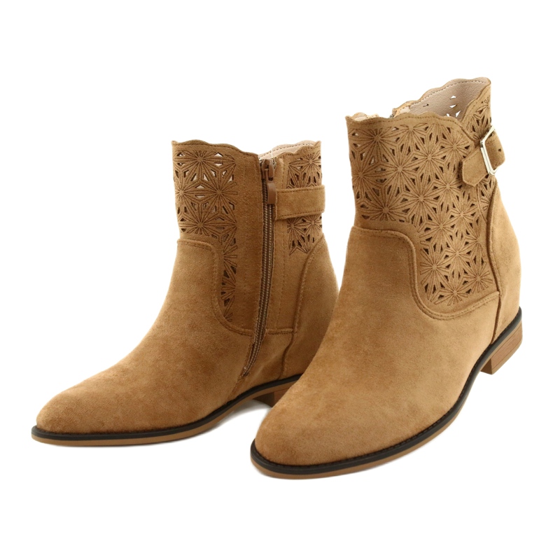 M.Daszyński Botas de cuña caladas para mujer SA168-20 beige 2