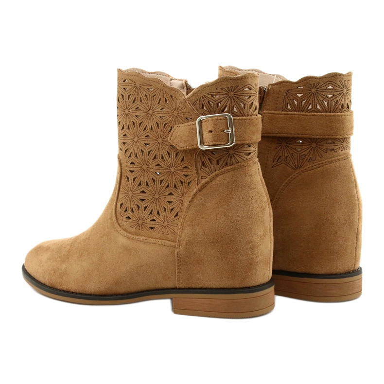M.Daszyński Botas de cuña caladas para mujer SA168-20 beige 5