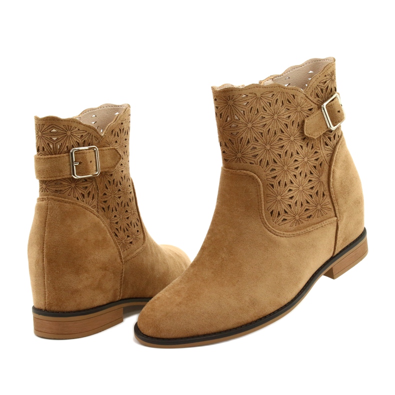 M.Daszyński Botas de cuña caladas para mujer SA168-20 beige 3