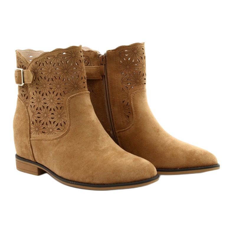 M.Daszyński Botas de cuña caladas para mujer SA168-20 beige 4
