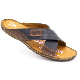 Kampol Zapatilla hombre piel 200 azul marino con marron marrón 2