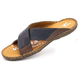 Kampol Zapatilla hombre piel 200 azul marino con marron marrón 3